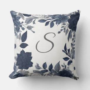 Initiële Monogram Navy Blauwe Grijze Boerderij Blo Kussen