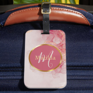 Initiële Monogram Nep Roze Goud Aangepaste Tekst Bagagelabel