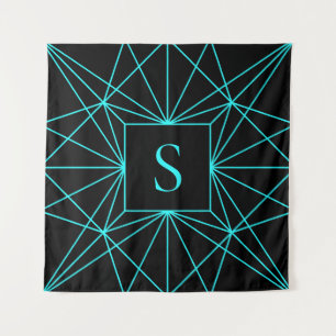 Initiële Monogram Turquoise Geometrisch Ontwerp Wandkleed