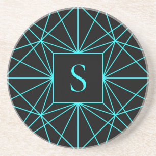 Initiële monogram Turquoise geometrisch ontwerp Zandsteen Onderzetter