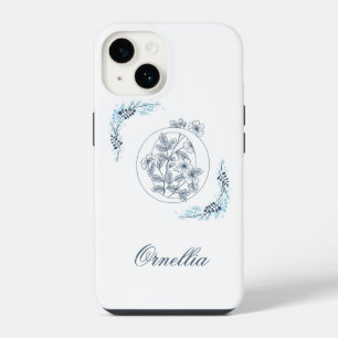 Initiële "O" Blauwe Monogram Rustige Bloem iPhone 14 Hoesje