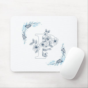 Initiële "P" Blauwe Monogram Rustige Bloem Muismat