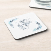 Initiële "V" Blauwe Monogram Kalme Bloem Bier Onderzetter (Linkerzijde)