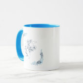Initiële "V" Blauwe Monogram Rustige Bloem Coffee Mok (Voorkant links)