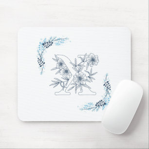 Initiële "X" Blauwe Monogram Rustige Bloem Muismat