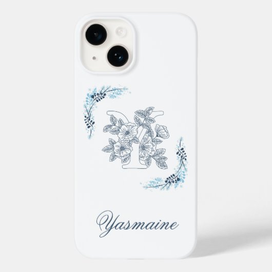 Initiële "Y" Blauwe Monogram Rustige Bloem Case-Mate iPhone Case (Achterkant)