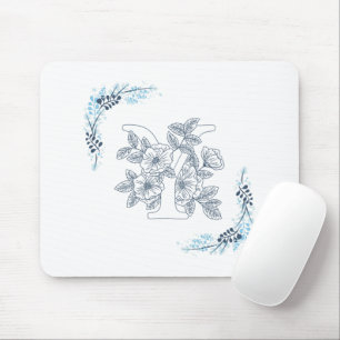 Initiële "Y" Blauwe Monogram Rustige Bloem Muismat