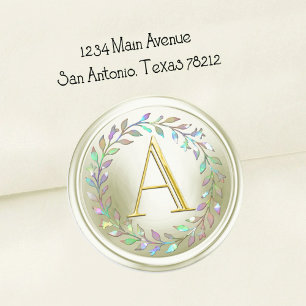 INITIËLEN Gouden Schreef Monogram Off White Krans Ronde Sticker
