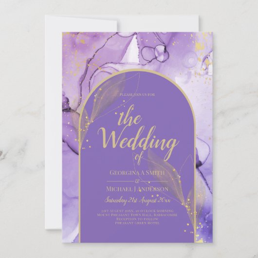 Ink Abstract PAARS GOLD Lavender Wedding INVITE Kaart (Voorkant)