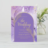 Ink Abstract PAARS GOLD Lavender Wedding INVITE Kaart (Staand voorkant)