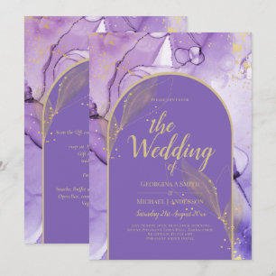 Ink Abstract PAARS GOLD Lavender Wedding INVITE Kaart