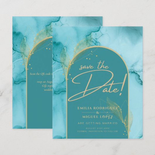 INK Abstracte Turquoise Blauwgroen Gold Wedding Sa (Voorkant / Achterkant)