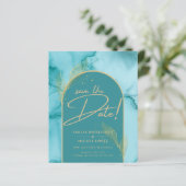 INK Abstracte Turquoise Blauwgroen Gold Wedding Sa (Staand voorkant)