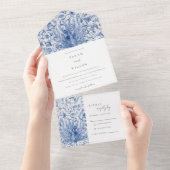 Ink Blue Classy  Waterverf Peacock Wedding All In One Uitnodiging (Afscheurbaar)