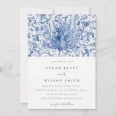 Ink Blue Classy  Waterverf Peacock Wedding Kaart (Voorkant)