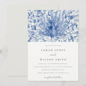 Ink Blue Classy  Waterverf Peacock Wedding Kaart (Voorkant / Achterkant)