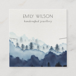 Ink Blue Navy Pine Bossen Mountain Earning Display Vierkante Visitekaartje