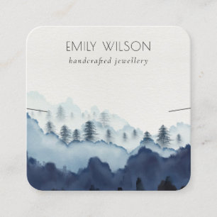 Ink Blue Navy Pine Bossen Mountain Earning Display Vierkante Visitekaartje