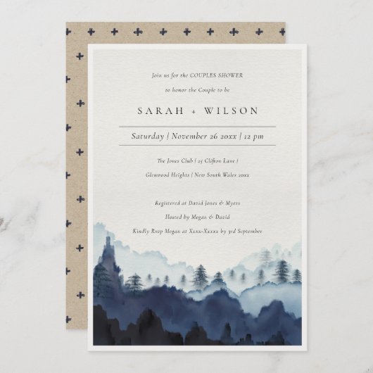 Ink Blue Pine Bossen Mountain Couwer nodigt uit Bedankkaart (Voorkant / Achterkant)