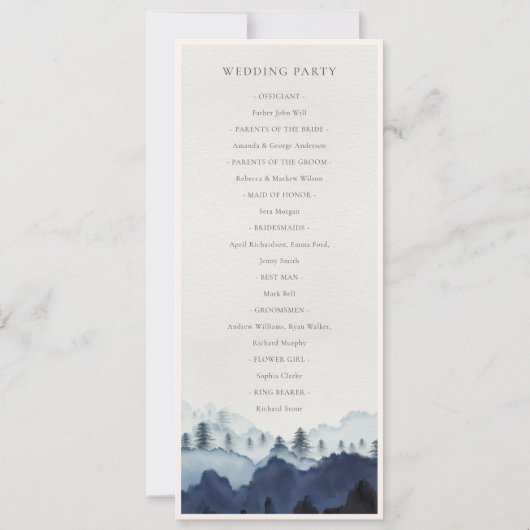 Ink Blue Pine Mountain Wedding Ceremony Program Kaart (Achterkant)