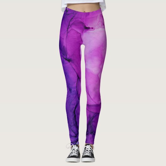 Ink Cloud Swirl Abstract Deep Blue Violet Leggings (Voorkant)