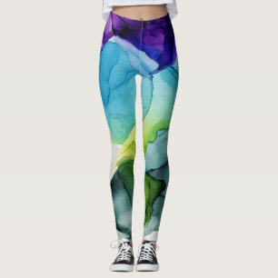 Ink Cloud Swirl Abstract Trendy Paars Blue Green Leggings