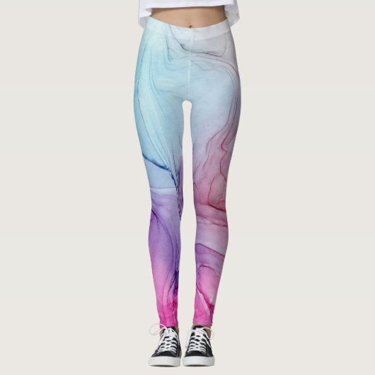 Ink Cloud Swirl Abstract Trendy Violet Blue Paars Leggings (Voorkant)