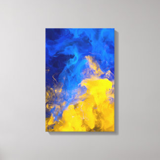 Ink Collision: Azure and Gold Canvas Afdruk
