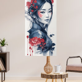 Ink drawing of Vietnamese Lady Poster