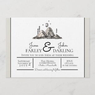 Ink Drawn Mountains Wedding Invitation Kaart