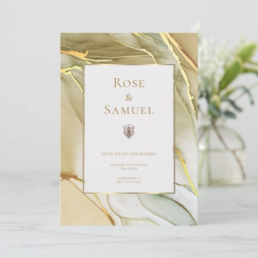 Ink Gold Aesthetic Chic Wedding Invitation (Debout devant)