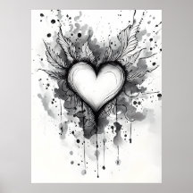 Ink Heart Poster – Abstracte Grunge Wall Art