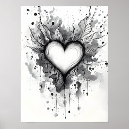 Ink Heart Poster – Abstracte Grunge Wall Art