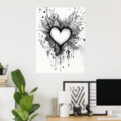 Ink Heart Poster – Abstracte Grunge Wall Art (Thuiskantoor)