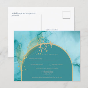 INK Oceaan Turquoise Goud Trouw RSVP Briefkaart