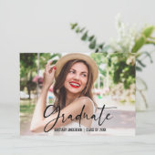 Ink Pen Calligrafie Script Foto Afstuderen Aankondiging (Staand voorkant)