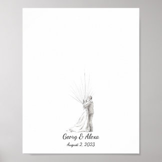 Ink Schets Bruiloft Paar Vingerafdruk Gastenboek Poster