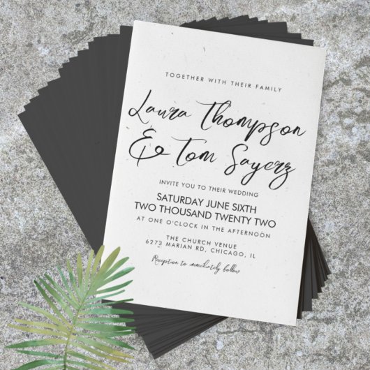 Ink Script Black White Modern Wedding Invitation Kaart