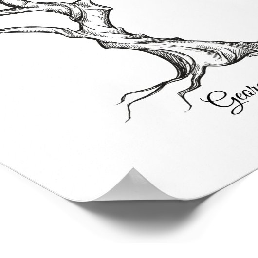 Ink Sketch Tree Bruiloft Vingerafdruk Gastenboek Poster (Hoek)