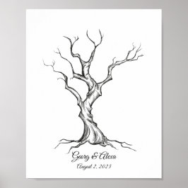 Ink Sketch Tree Bruiloft Vingerafdruk Gastenboek Poster