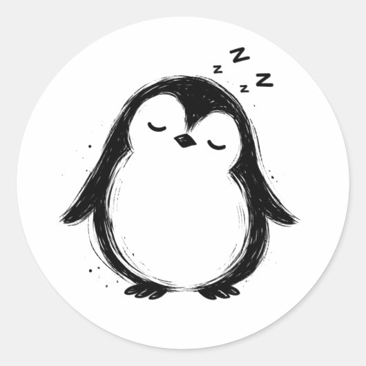 Ink Sleepy Penguin Black Brushstroke Art on Ronde Sticker (Voorkant)