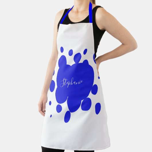 Ink Splash Blue Pattern White - monogram naam Schort (Insitu)
