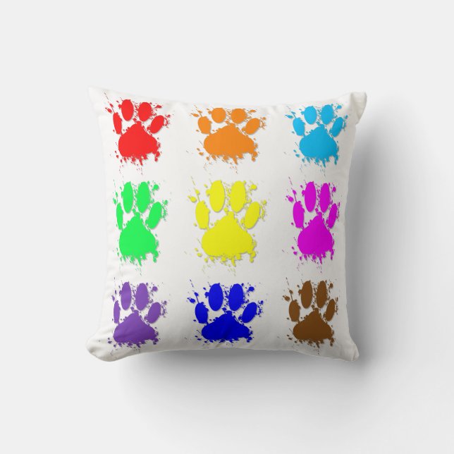 Ink Splatter Dog Paw Patroon Kussen (Voorkant)