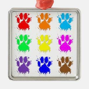 Ink Splatter Dog Paw Patroon Metalen Ornament