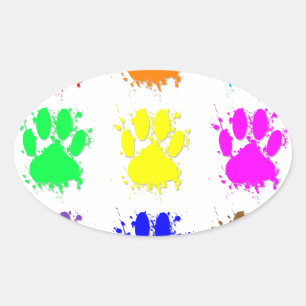 Ink Splatter Dog Paw Patroon Ovale Sticker