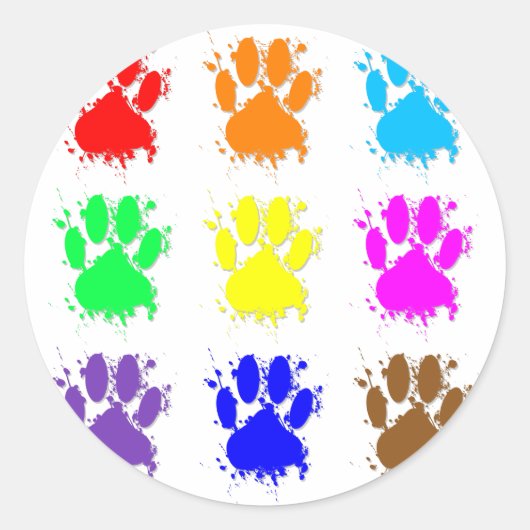 Ink Splatter Dog Paw Patroon Ronde Sticker (Voorkant)