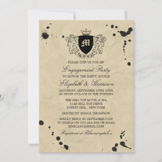 Ink Stain Monogram Crest Engagement Party Kaart