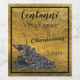 Ink Wine Glass Graps Gold Background Wijn Etiket