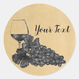 Ink Wine Glass Graps Old Paper Background Ronde Sticker