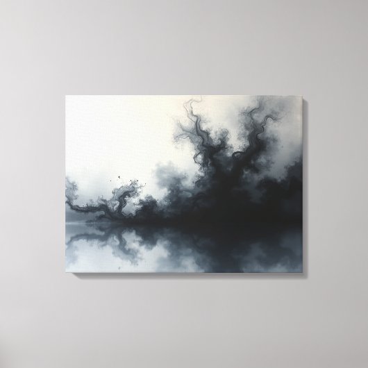 Inkstorm – Monochrome Abstract Fluid Art 24"x18" Canvas Afdruk (Voorkant)